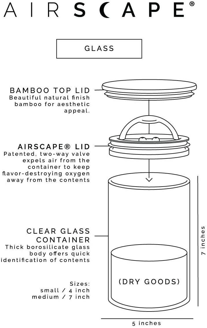 Airscape Glass w/ Bamboo Lid - Medium 7" - Airtight Coffee Storage